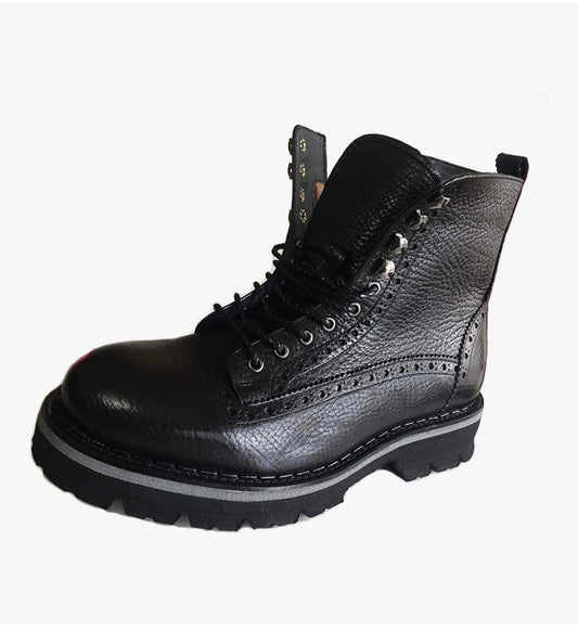 Men’s Limited Edition Black Leather Combat Boots – Rugged Luxury for All Seasons