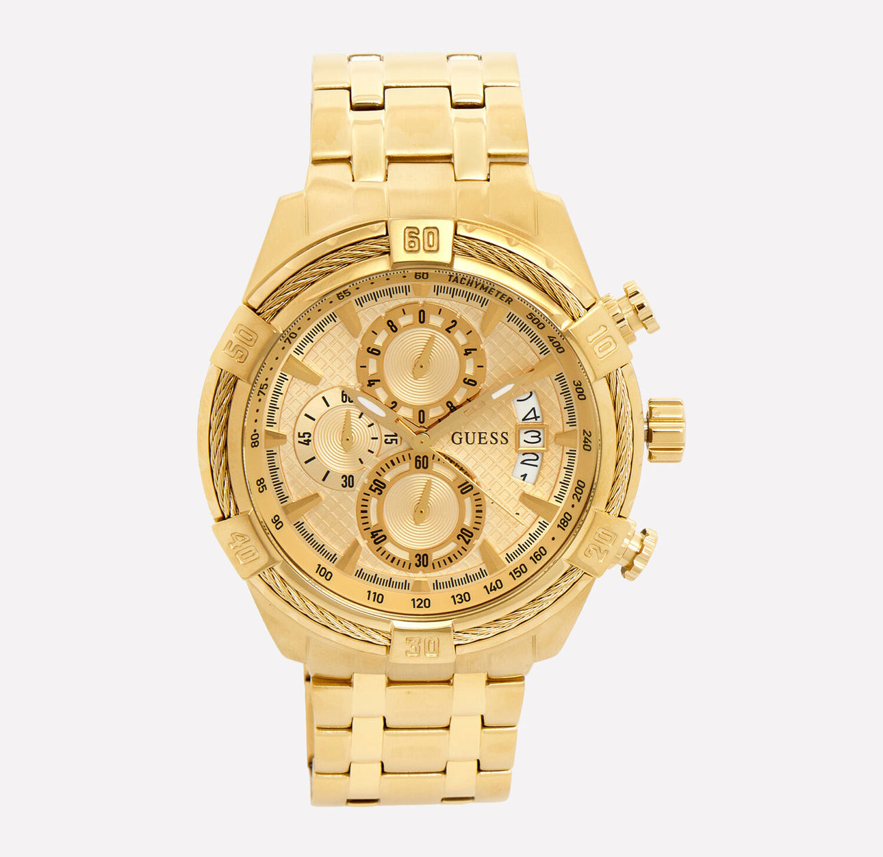 GUESS Gold Tone Monteray Chronograph Watch Bold Luxury, Timeless Precision