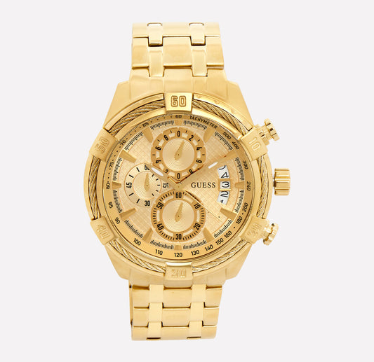 GUESS Gold Tone Monteray Chronograph Watch Bold Luxury, Timeless Precision