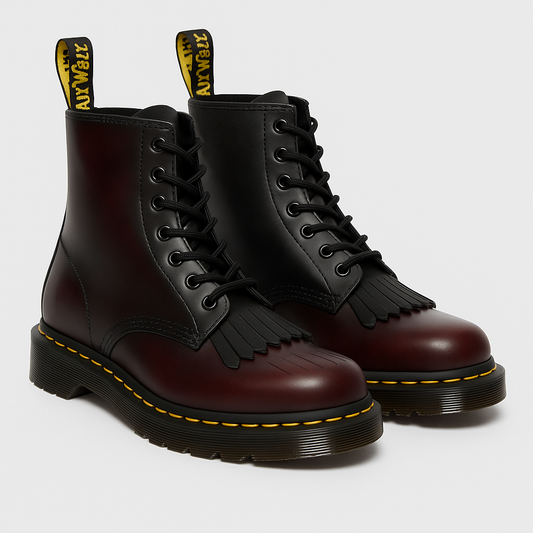 Solovair Burgundy Rub-Off 8 Eye Derby Boot with Boot Kiltie – Timeless Elegance with a Modern Twist