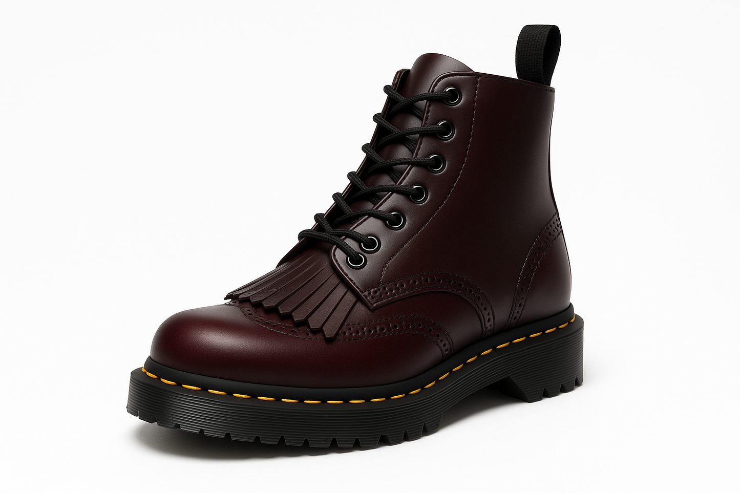 Solovair Burgundy Rub-Off 8 Eye Derby Boot with Boot Kiltie – Timeless Elegance with a Modern Twist